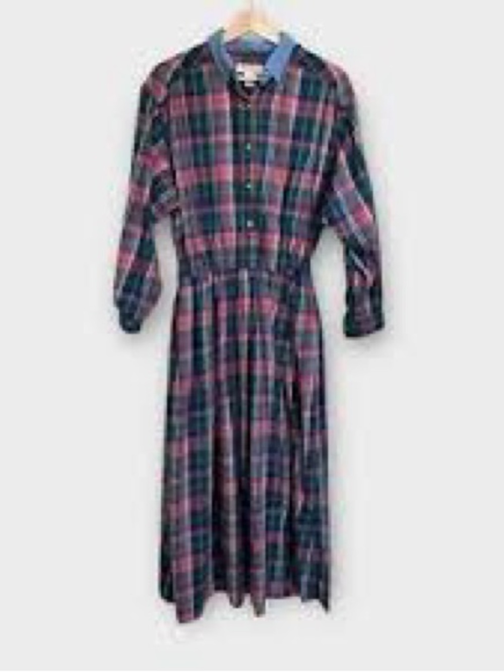 Vintage. Eddie Bauer Pink and Blue Plaid Long-Sleeve Button Dress
